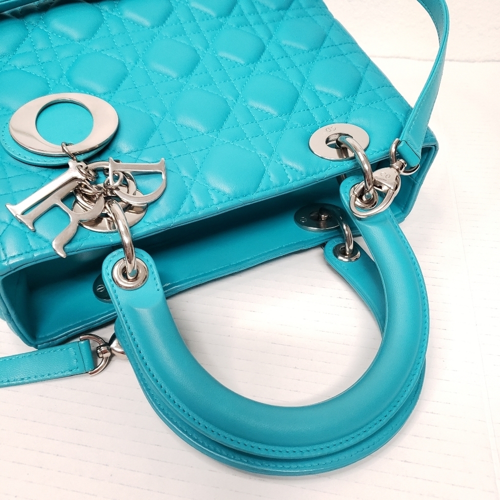 Authentic Dior Lady Dior Turquoise Cannage Leather Medium Bag - Picture 7 of 16